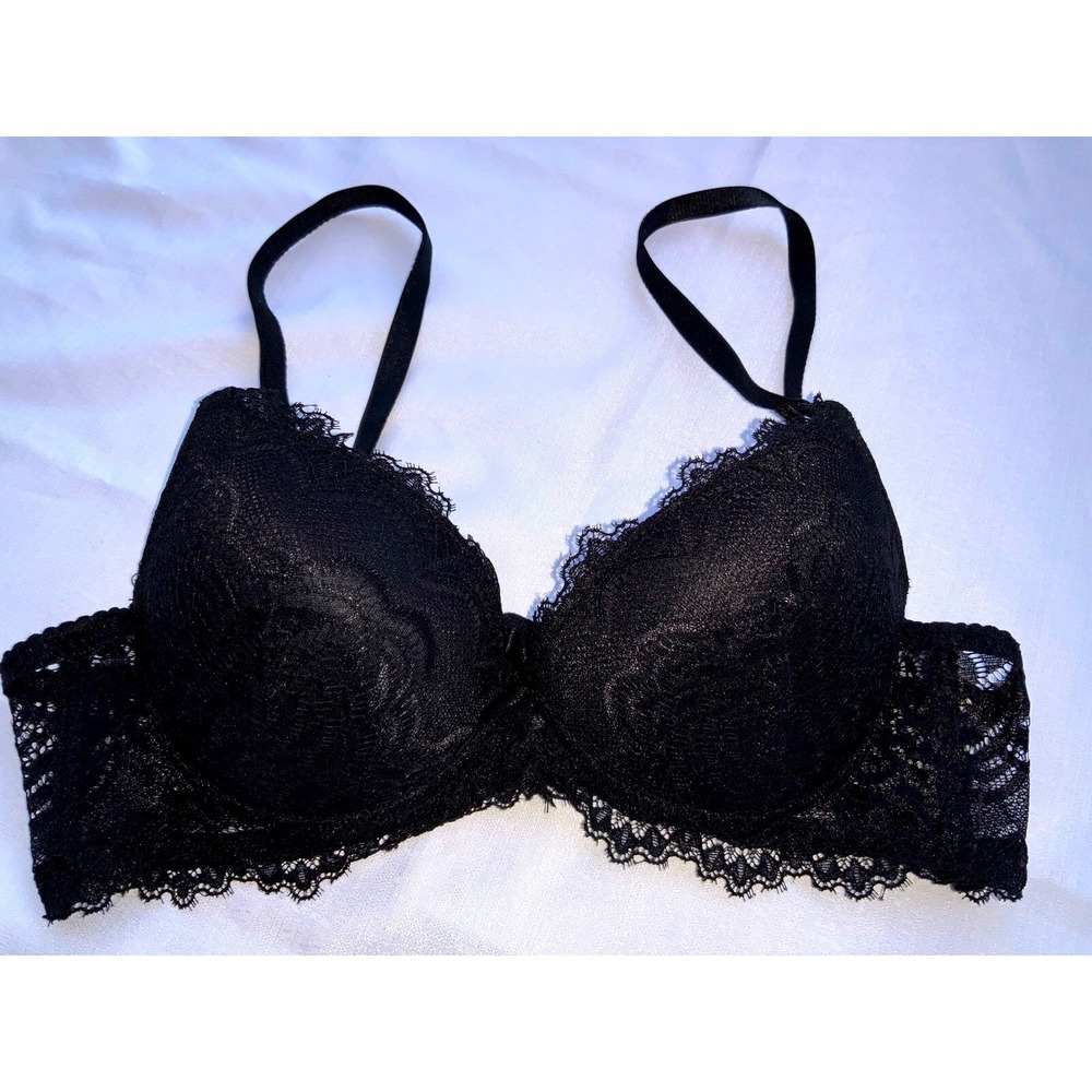 Sophie B. Lace Push Up Bra Rhinestone‎ Detail Black Lingerie 36B